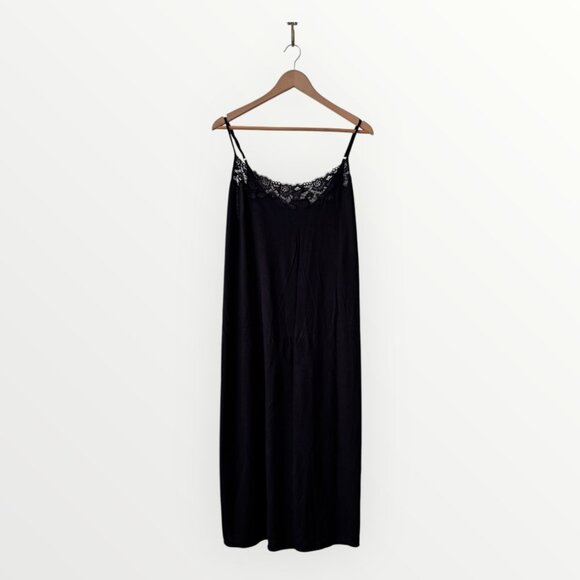 Natori Seduction Black Lace Trim Modal Long Nightgown - Picture 1 of 4
